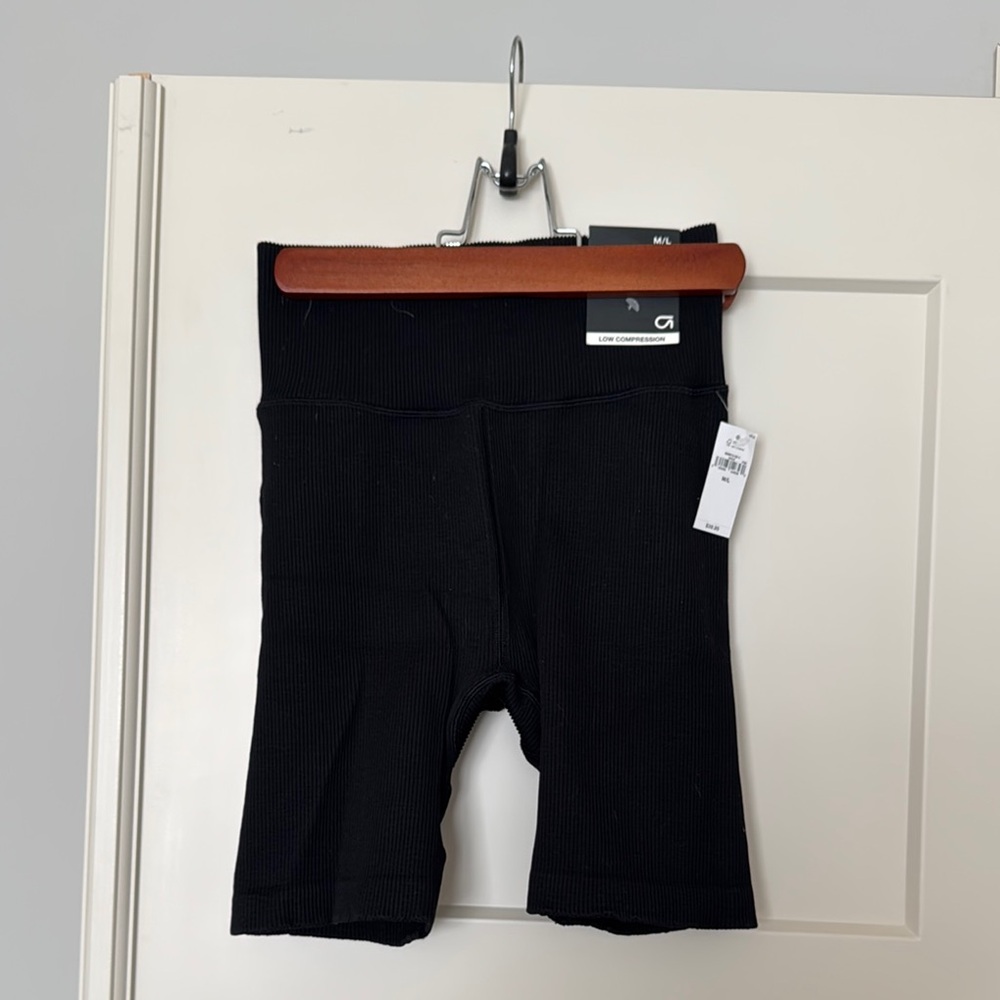 Black Ribbed Biker Shorts